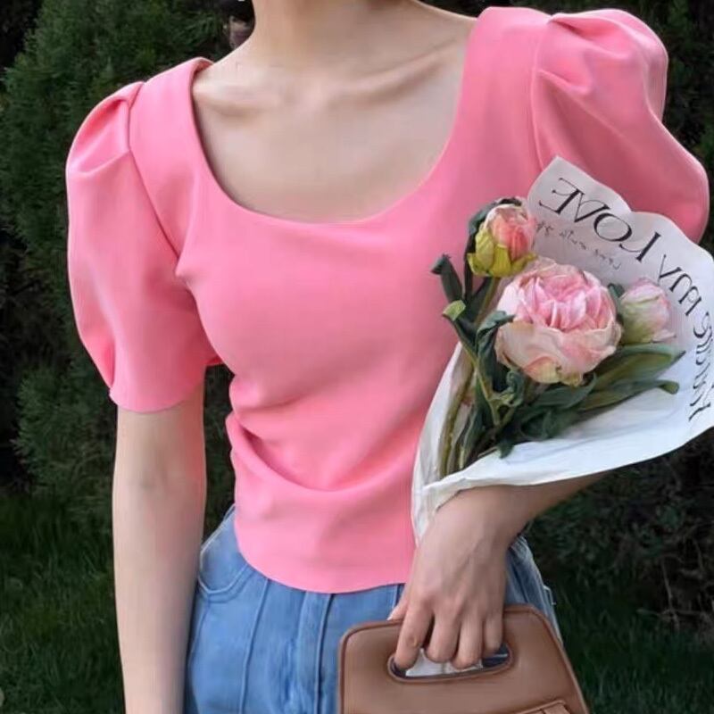 【tops】4色半袖パフ袖ＴシャツF7515