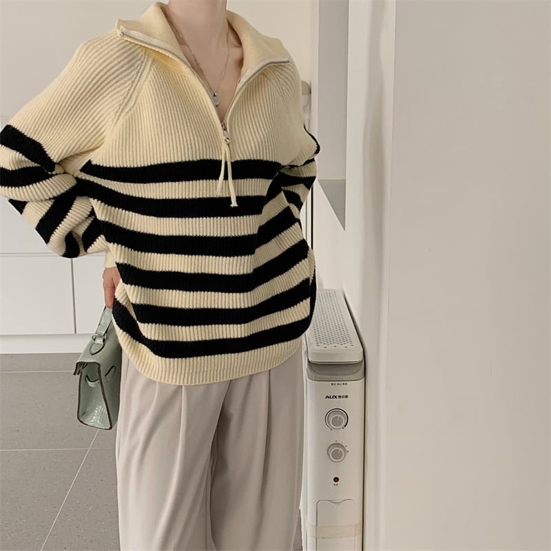 【tops】ボーダー柄ニットセーター　M26978