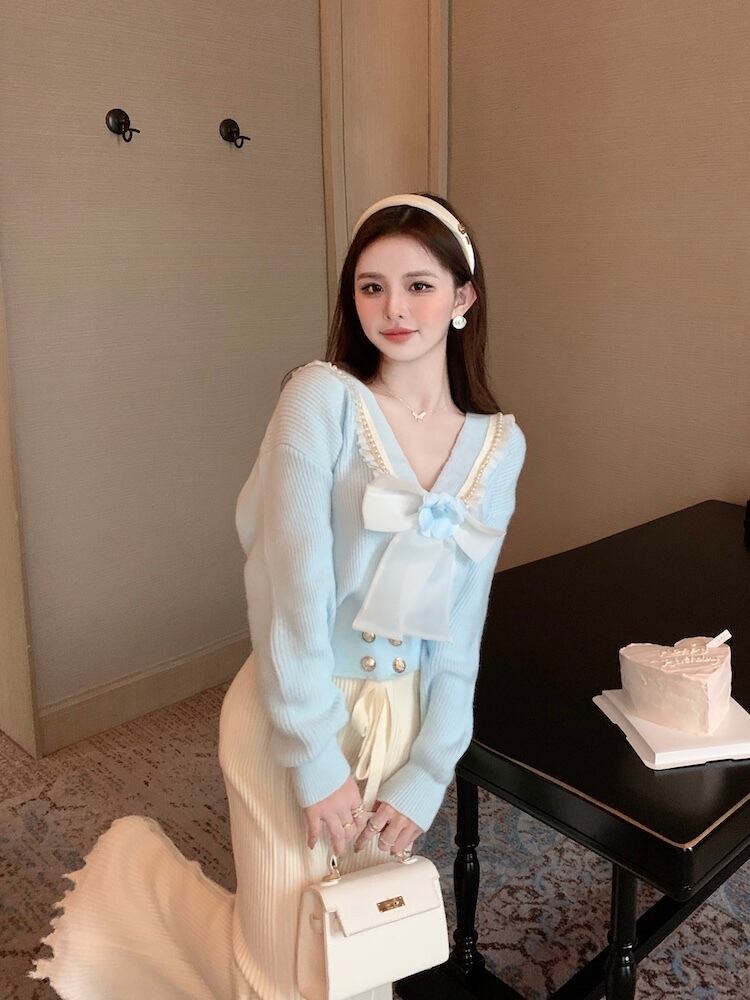 【tops】リボン付きニットセーター　M28472