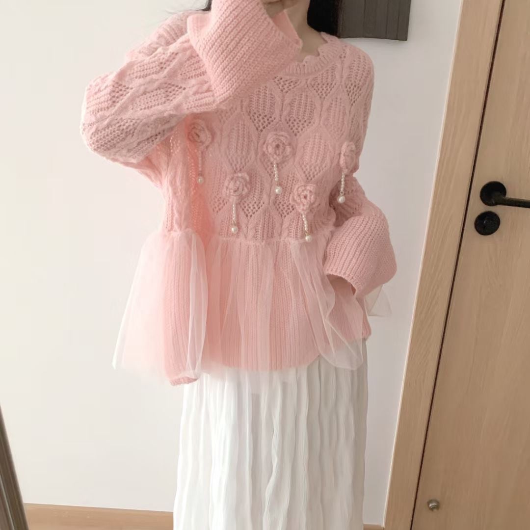 【tops】立体フラワーニットセーター　M25778