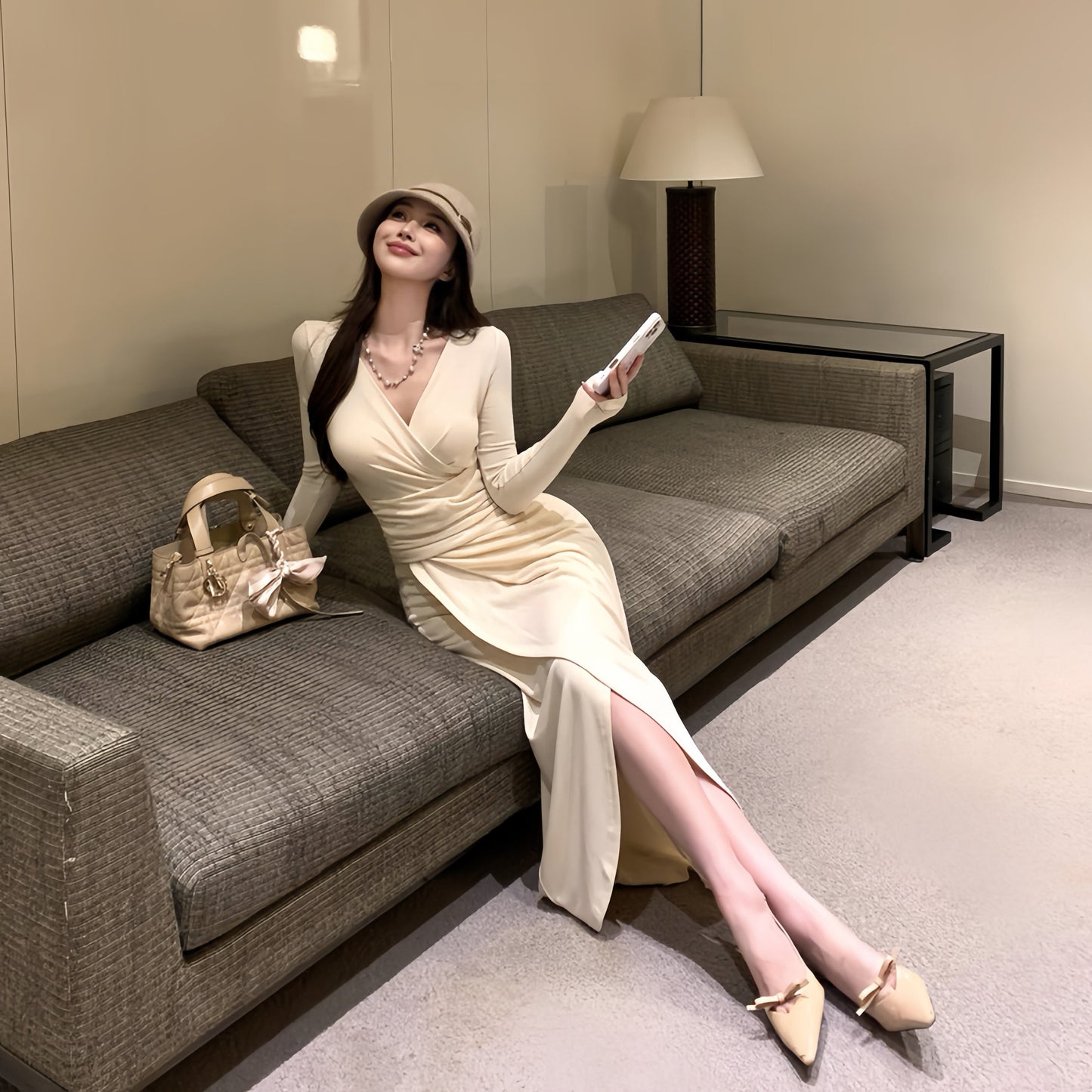 【dress】スリットタイトワンピース Q6314
