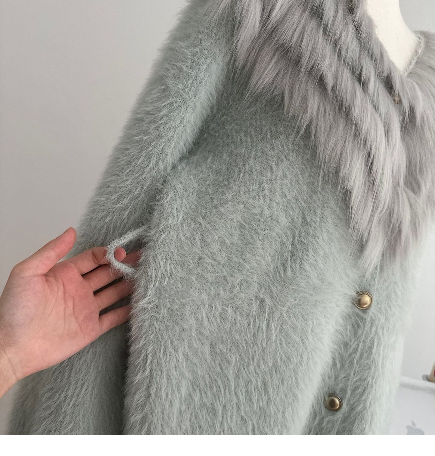 【outer】Vネックファードッキングニットカーデ　M28408