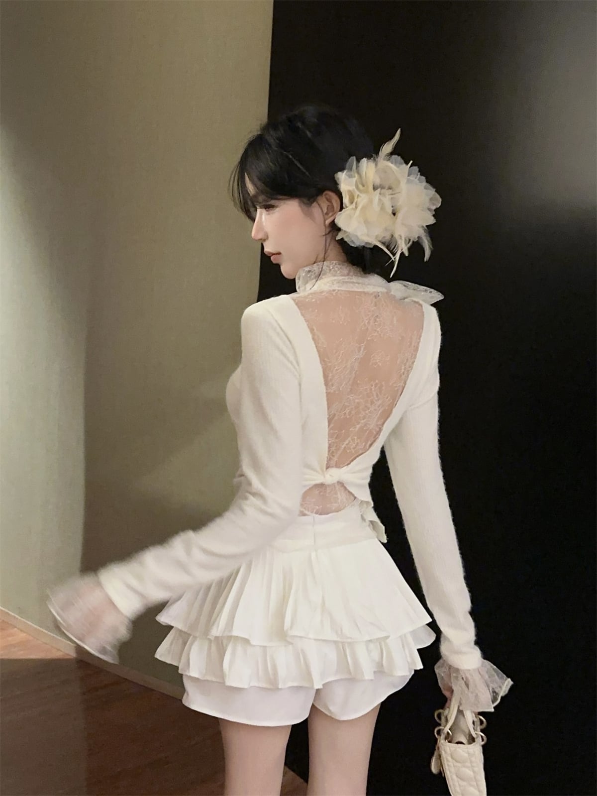 【tops】レースドッキングニットトップス　N2909