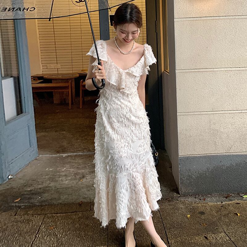 【dress】Vネックフリンジワンピース G20071