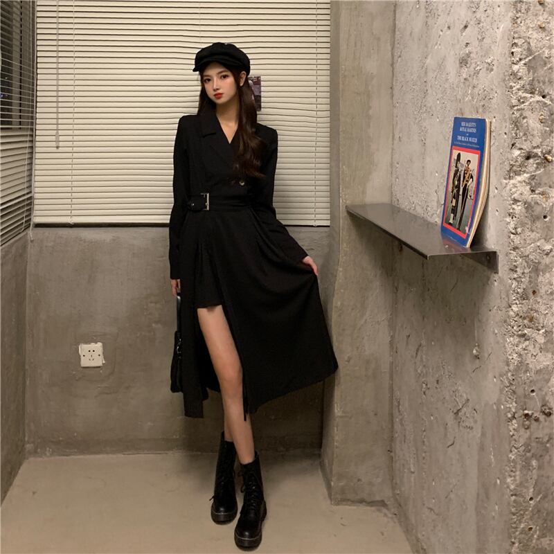 【dress】今季も大流行!気質満点長袖デザインスリットハイウエストワンピース G1758