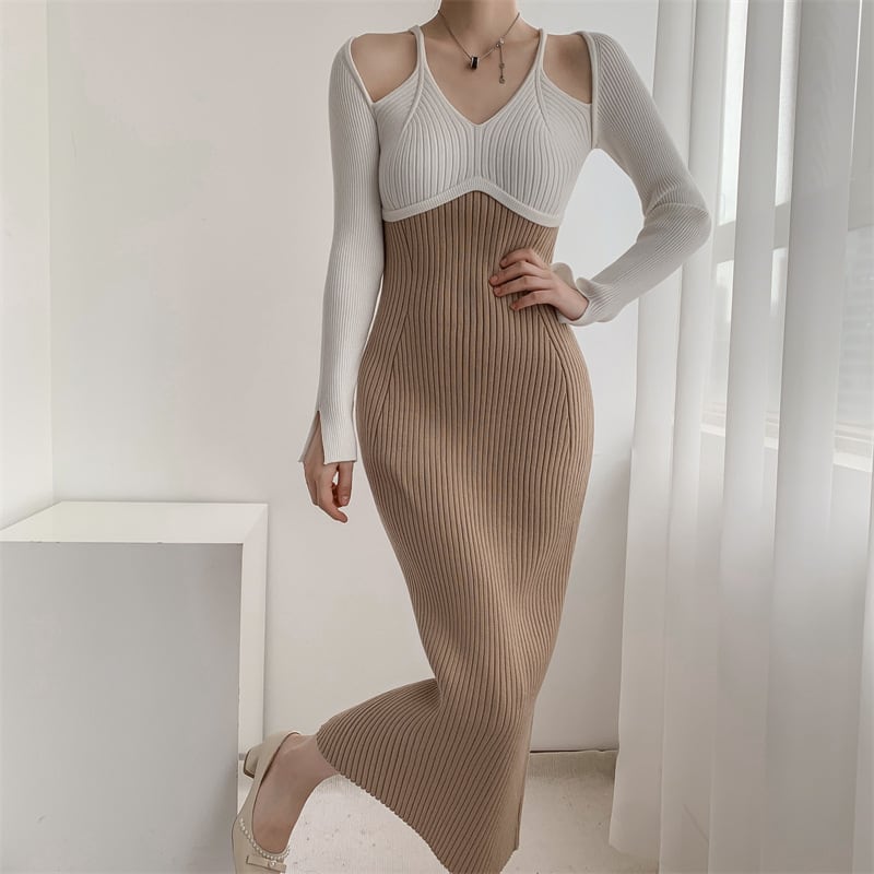 【dress】配色ニットワンピース　M25545