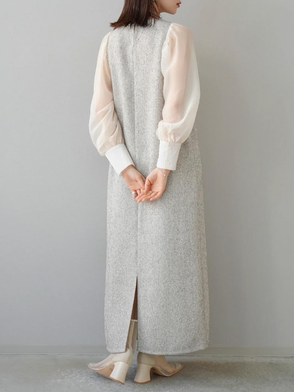 【dress】シアースリーブドッキングワンピース　N2964