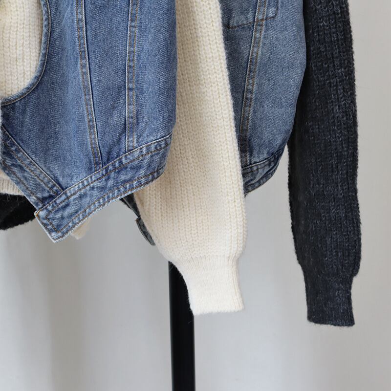 【outer】デニム切り替えニットカーデ　M27542
