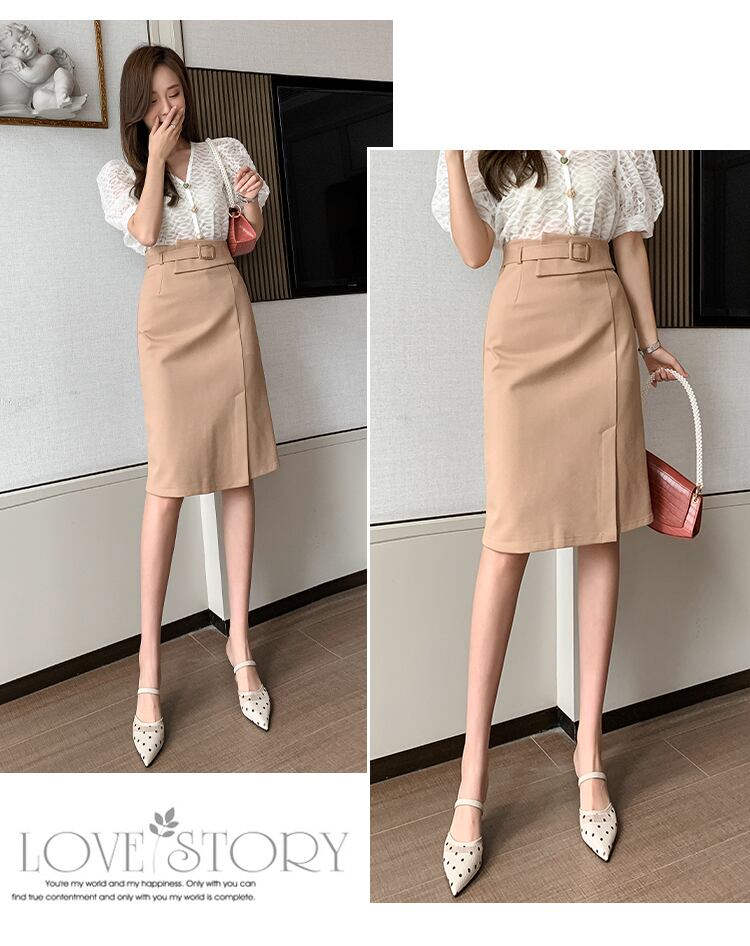 【bottoms】春夏OL通勤無地レディースファッションスリットハイウエストスカート