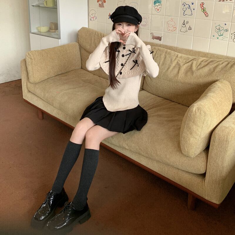 【tops】リボン付きニットトップス　M27620