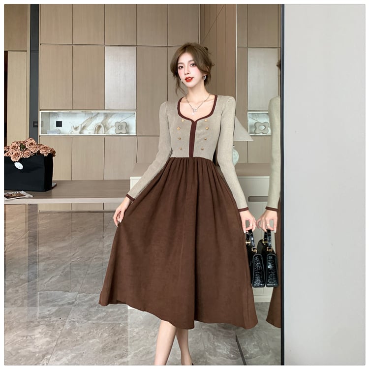 【dress】ニット切り替えワンピース　M25352