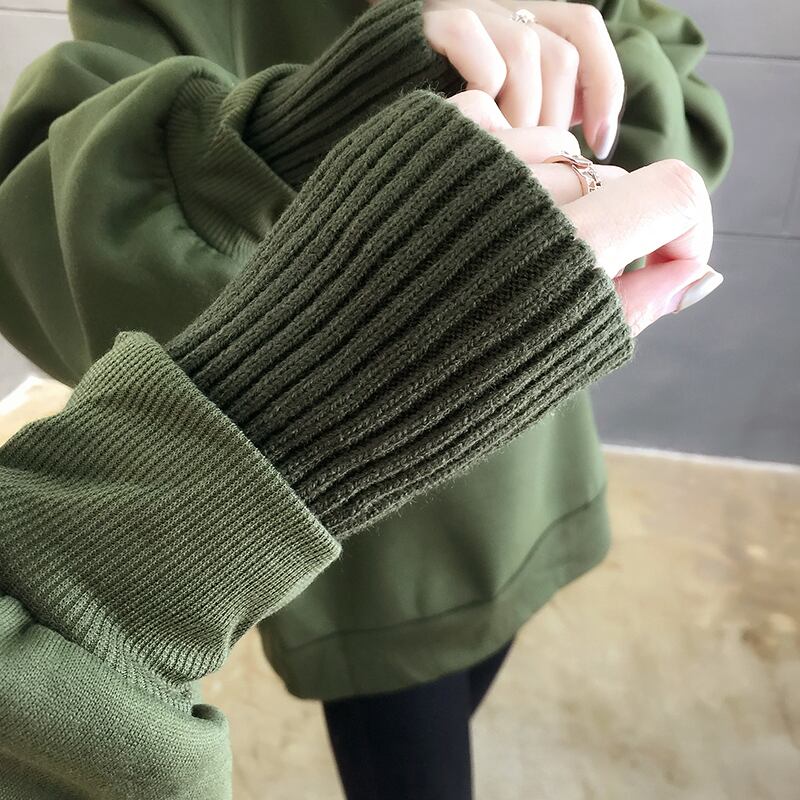 【tops】店長推薦秋冬新作2色ハイネック長袖英字柄配色ゆったり切り替え着回しパーカーF0904