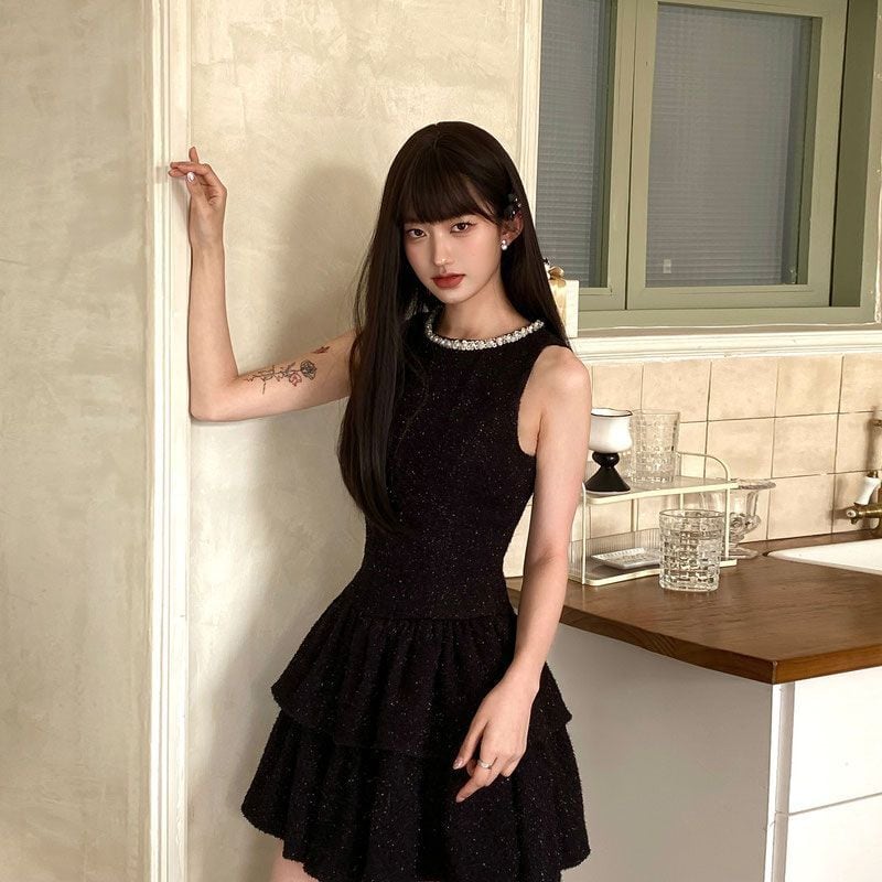 【dress】ビジューノースリーブワンピース　M30040