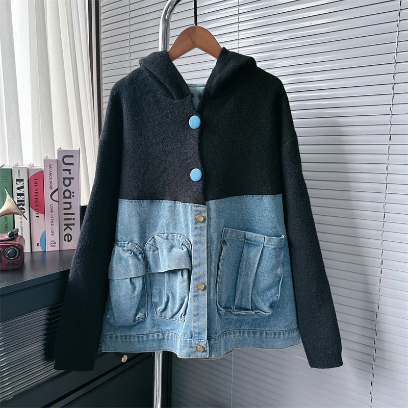 【outer】デニム切り替えニットカーデ　M25789