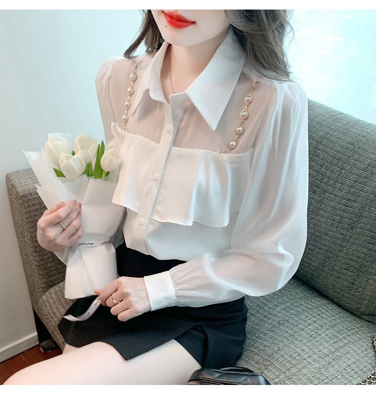 【tops】フリルシャツトップス　M25659