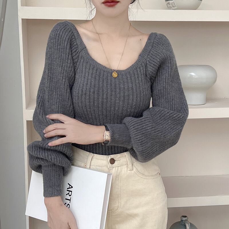 【tops】パフスリーブニットトップス　M18836