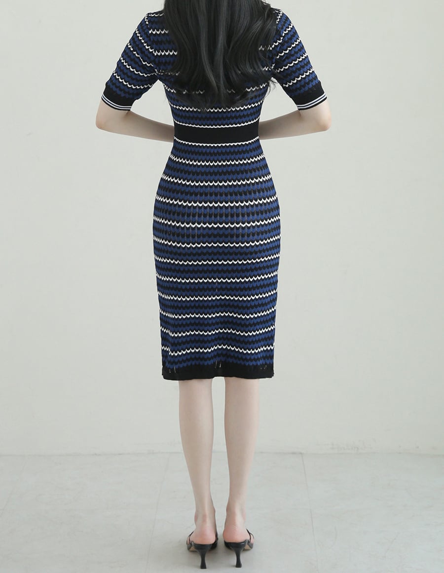 【dress】ボーダー柄ニットワンピース　M24916