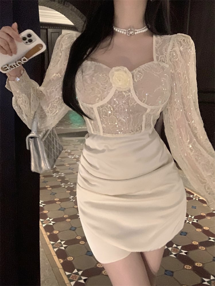 【dress】レース切り替えワンピース　M26394