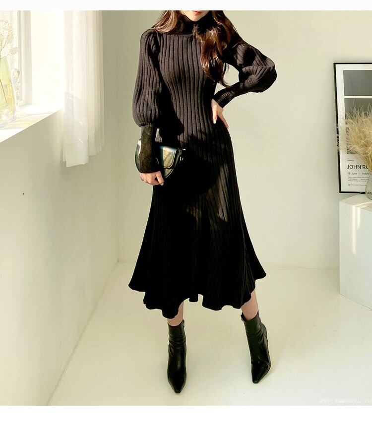 【dress】ハイネックマーメイドニットワンピース　M18349