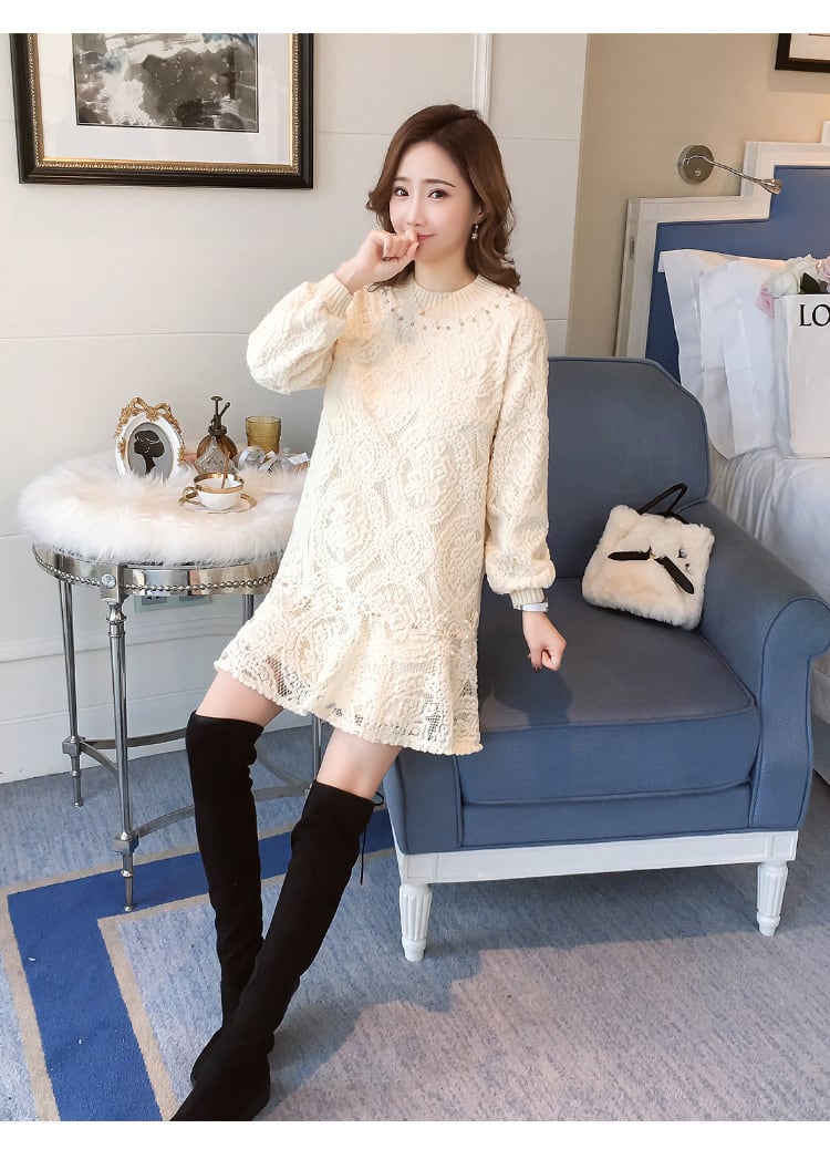【dress】裹起毛フリルレースワンピース　M27890