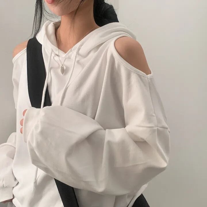 【tops】オフショルダーフーディーパーカー　M18906