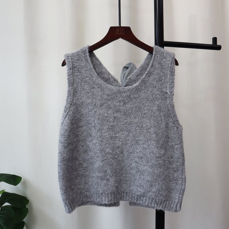 【tops】リボン付きニットベスト　M26163