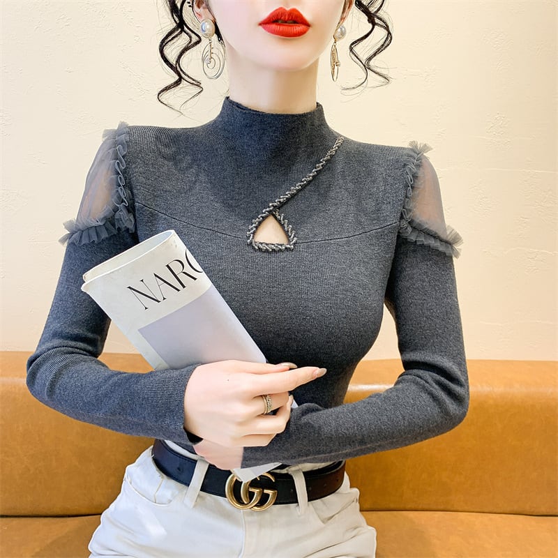 【tops】シースルーショルダーニットトップス　N2916
