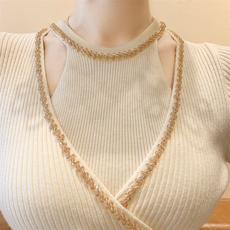 【tops】ビジュースリットニットトップス　M28254