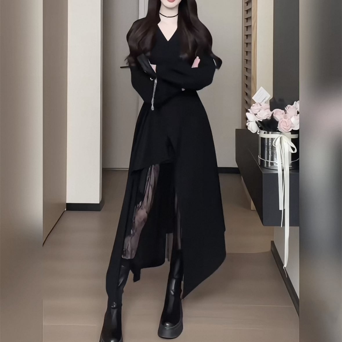 【dress】レースドッキングイレヘムワンピース　N3296