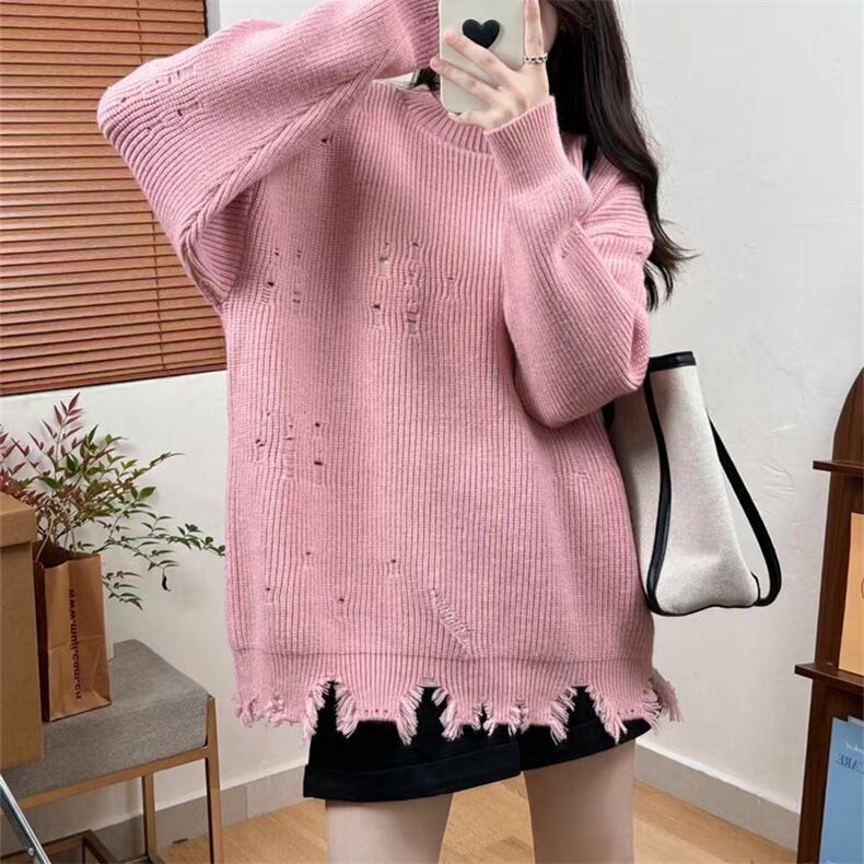 【tops】ダメージ加工ニットセーター　M18700