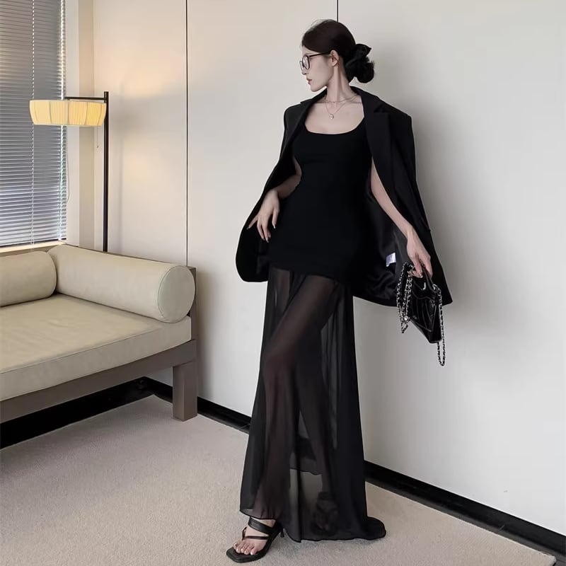 【dress】チュールドッキングロングキャミワンピース Q8154
