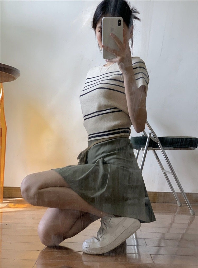 【tops】ストライプ柄ニットトップスG21082