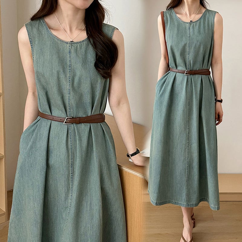 【dress】ノースリーブデニムワンピース　M24025