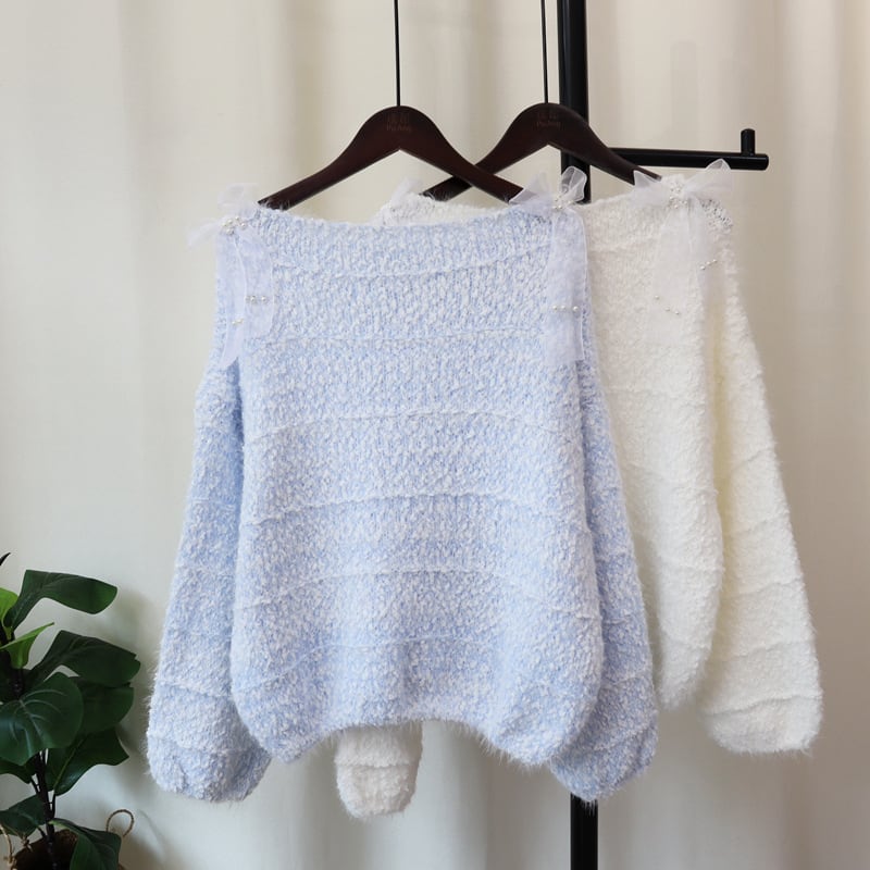 【tops】リボン付きニットセーター　M26121