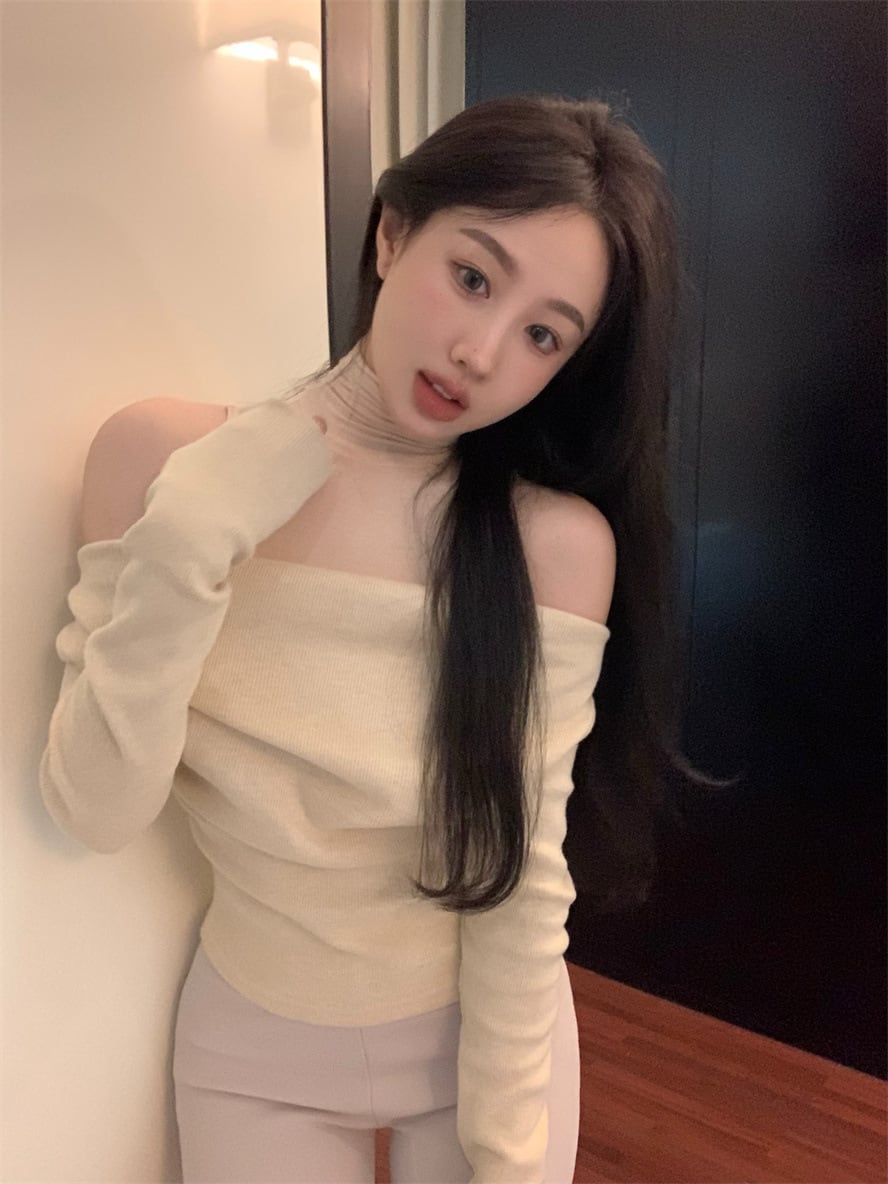 【tops】オフショルダーニットトップス　M28184