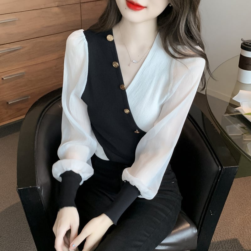 【tops】ドッキングニットトップス　M29381