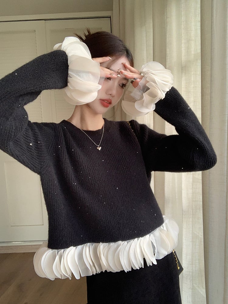 【tops】フレアスリーブニットセーターF6875