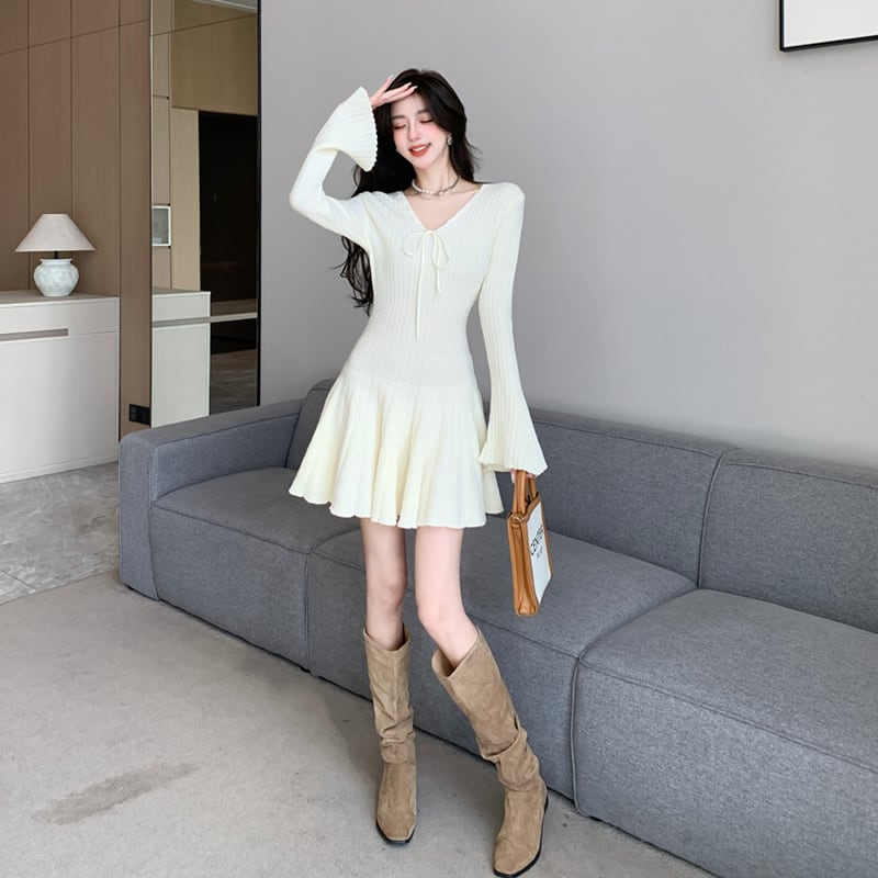 【dress】フレアニットワンピース Q6936