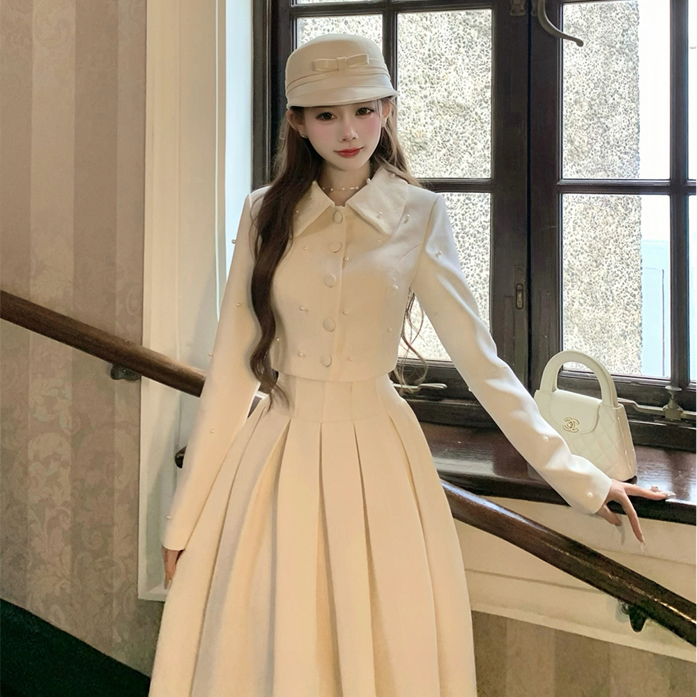 【set】パール付きショートジャケット×ロングスカートセット N3401