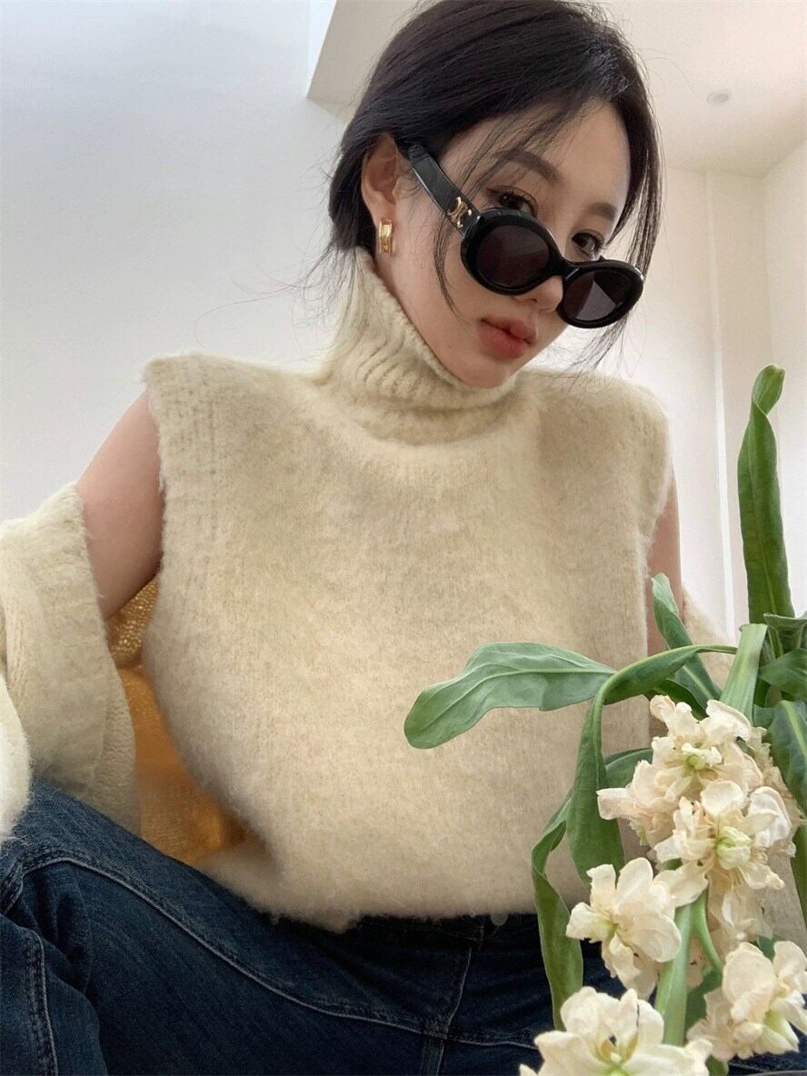 【tops】ハイネックノースリニットトップス×カーディガンセット　N2147