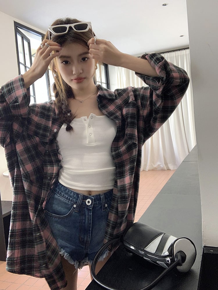 【tops】チェック柄シャツトップス　M25331