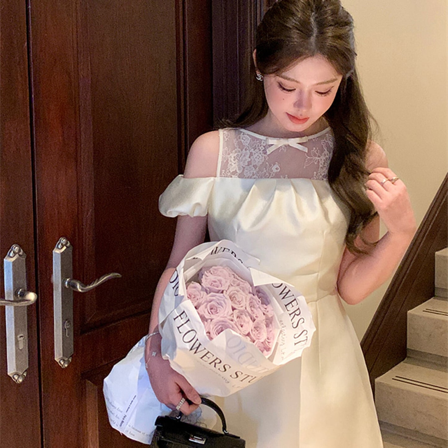 【dress】レースドッキングオフショルダーミニワンピース　N3003