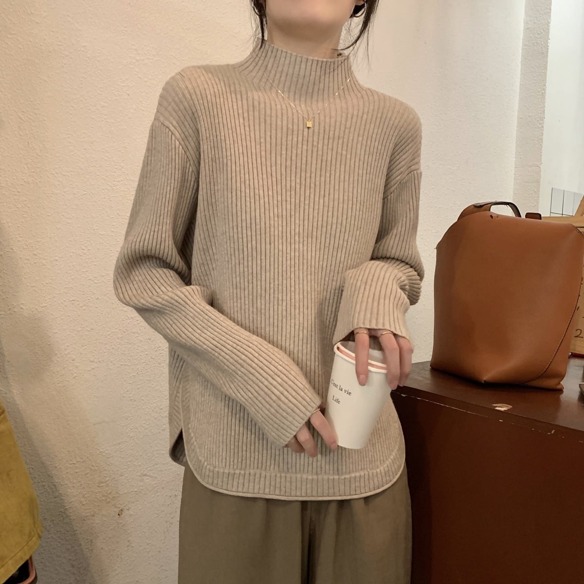 【tops】スリットニットセーター　M27982