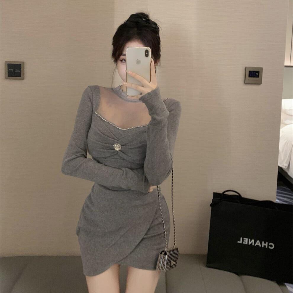 【dress】レース切り替えニットワンピース　M27692