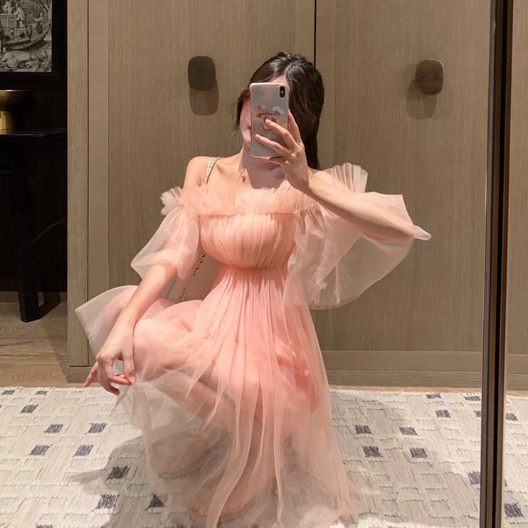 【dress】ギャザーオフショルチュールワンピース　N2666