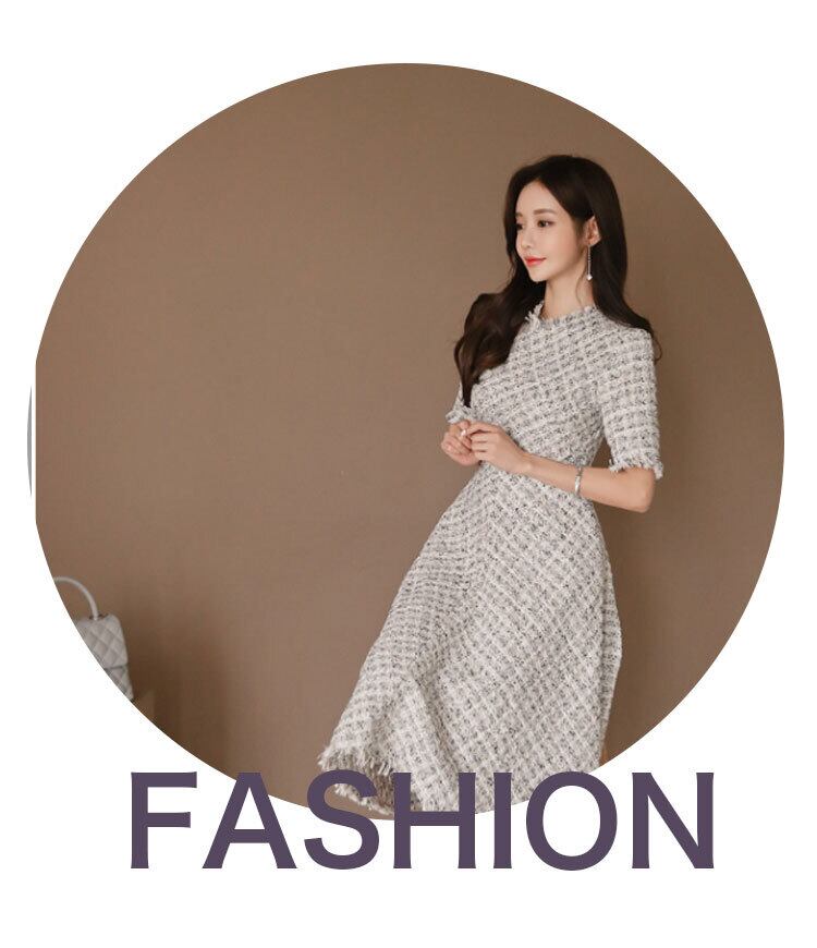 【dress】OL通勤好感度UP!気質満点韓国風知的5分袖 ハイウエストワンピース G0402