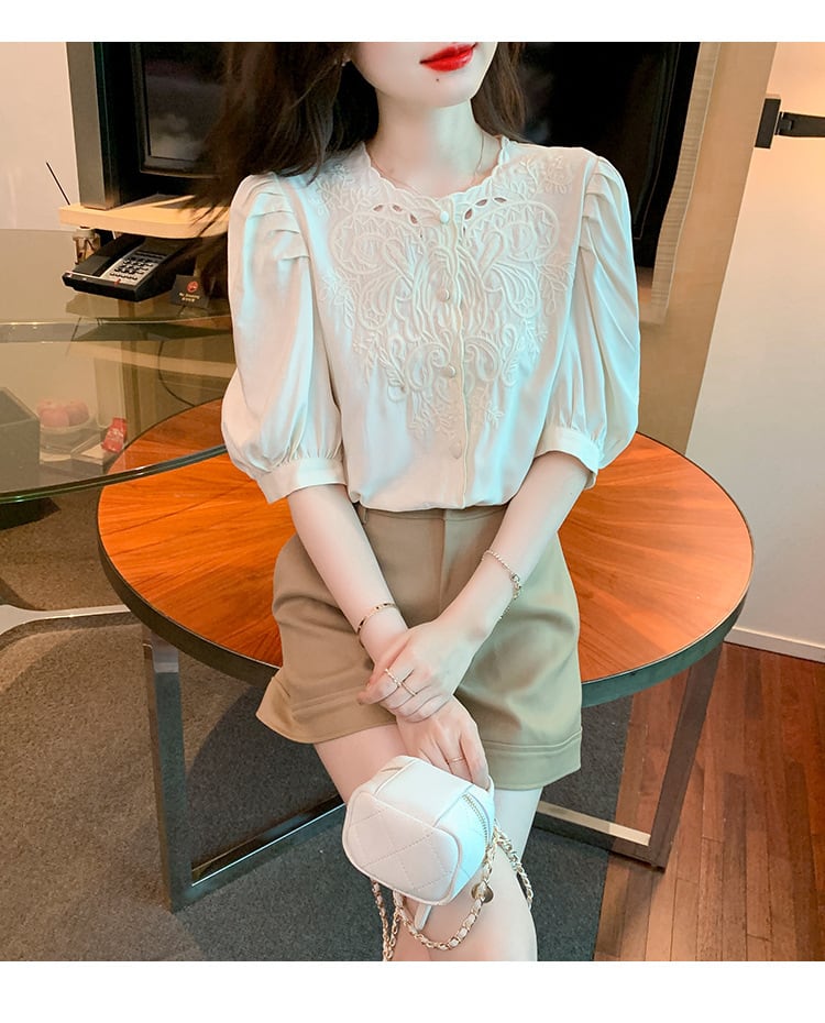 【tops】透かし彫りブラウスF7502