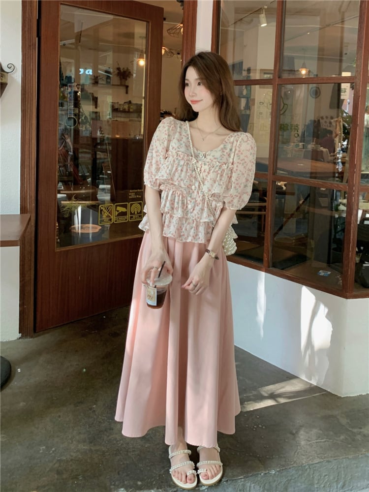 【set】花柄トップス×スカートセット　M24795