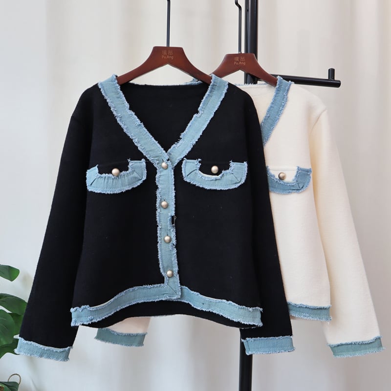 【outer】デニム切り替えニットカーデ　M26160