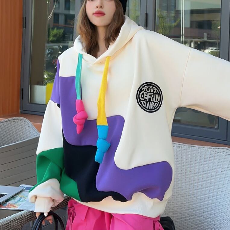 【tops】裹起毛配色フーディー　M18456